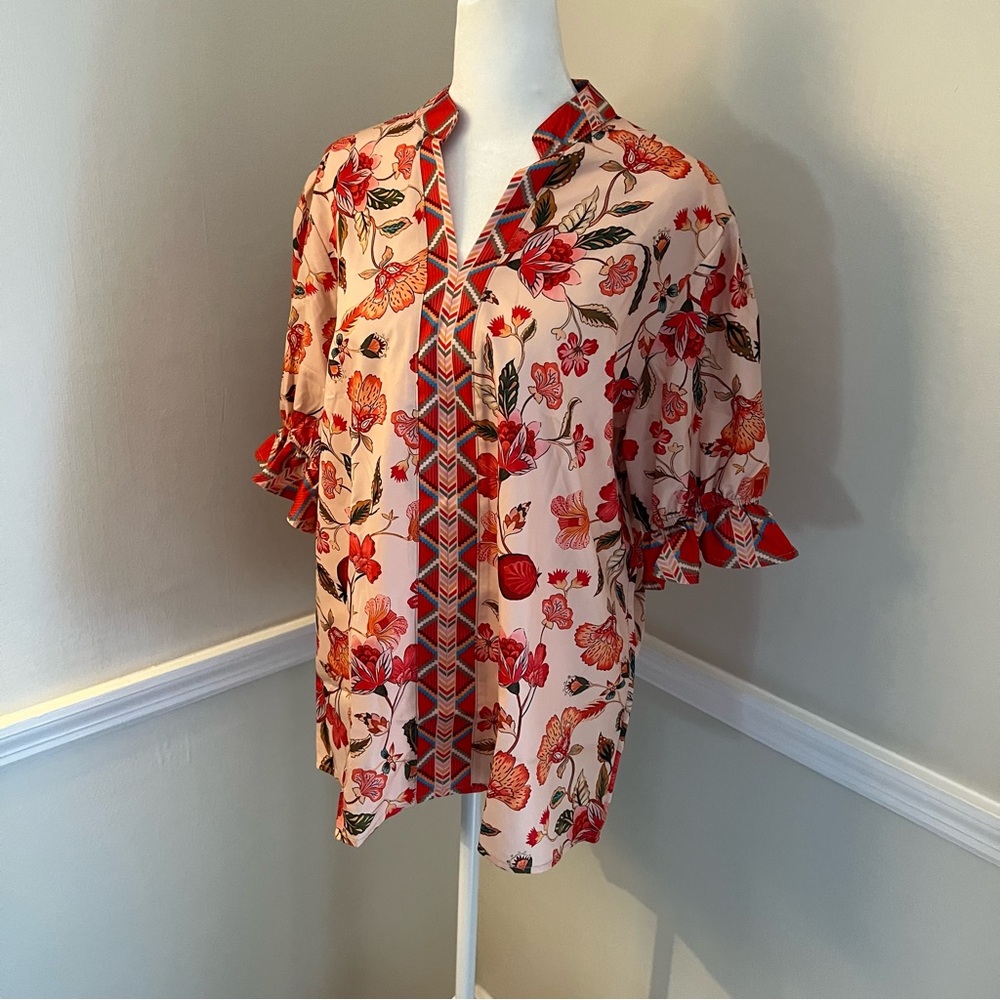 SHEIN Floral Blouse in Red and Cream